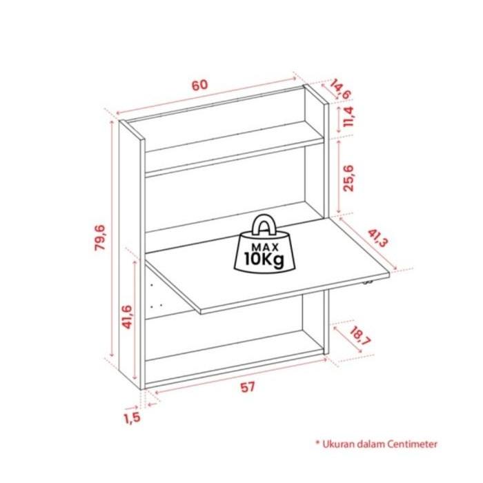 Meja Tulis Kerja Belajar Gantung Dinding Lipat Rak Buku Luar Bandung