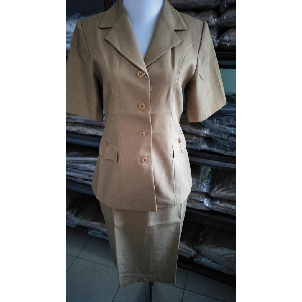 seragam pns coklat Pemda stelan lengan pendek dan rok pendek