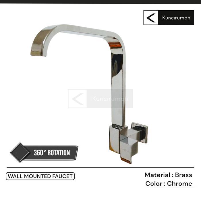 Keran Air Wastafel Tembok Kran Kotak Cuci Piring Dinding Kuningan