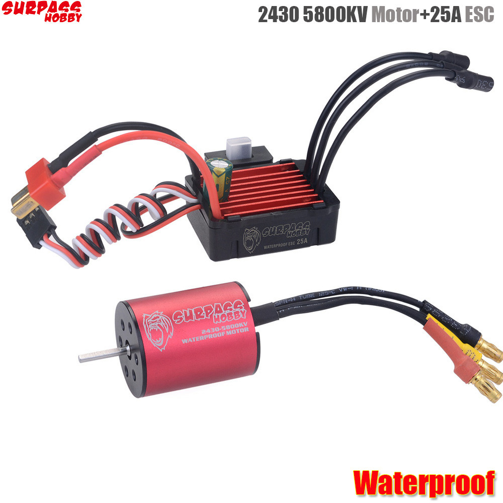 Surpass Hobby 2430 5800Kv Brushless Motor + 25A Brushless Speed Controller Esc Waterproof For 1/18 &
