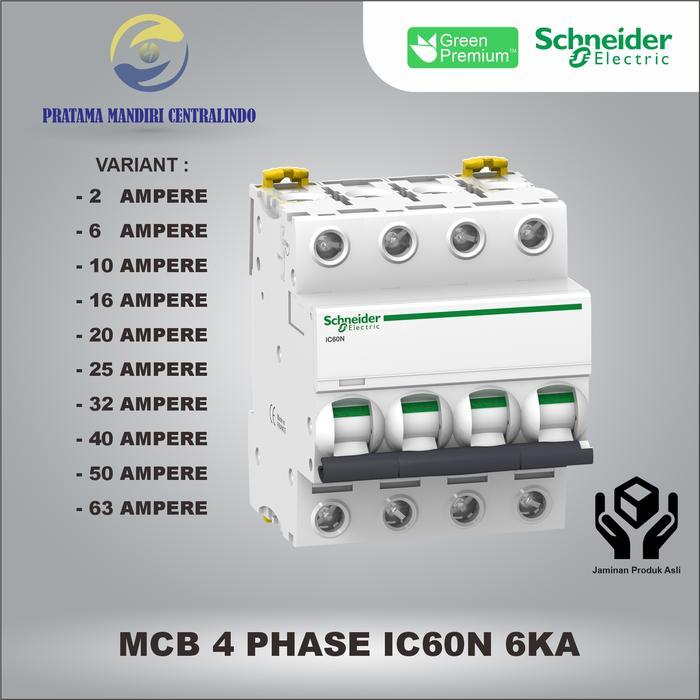 Ready Mcb 4 Phase Ic60N 6Ka Schneider 4 Pole 4P - 2 Ampere S.D 63 Ampere Ori