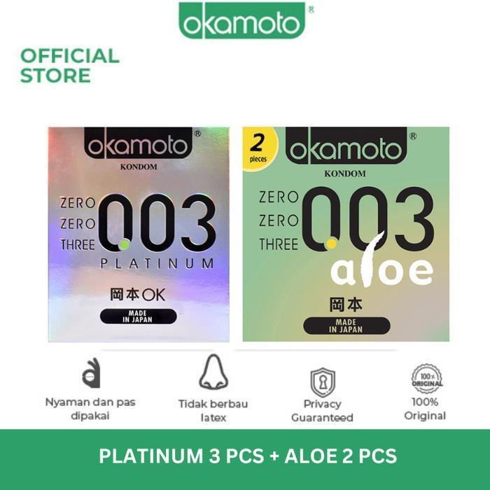 yuxf- Okamoto Kondom Platinum - 3 Pcs + Okamoto Kondom Aloe - 2 Pcs
