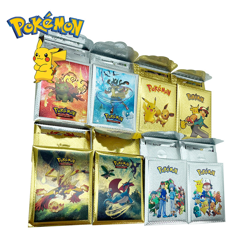 Pokemon Pikachu Colorful Color English Spanish Gold Foil Card Game Card Anniversary Children' Collec