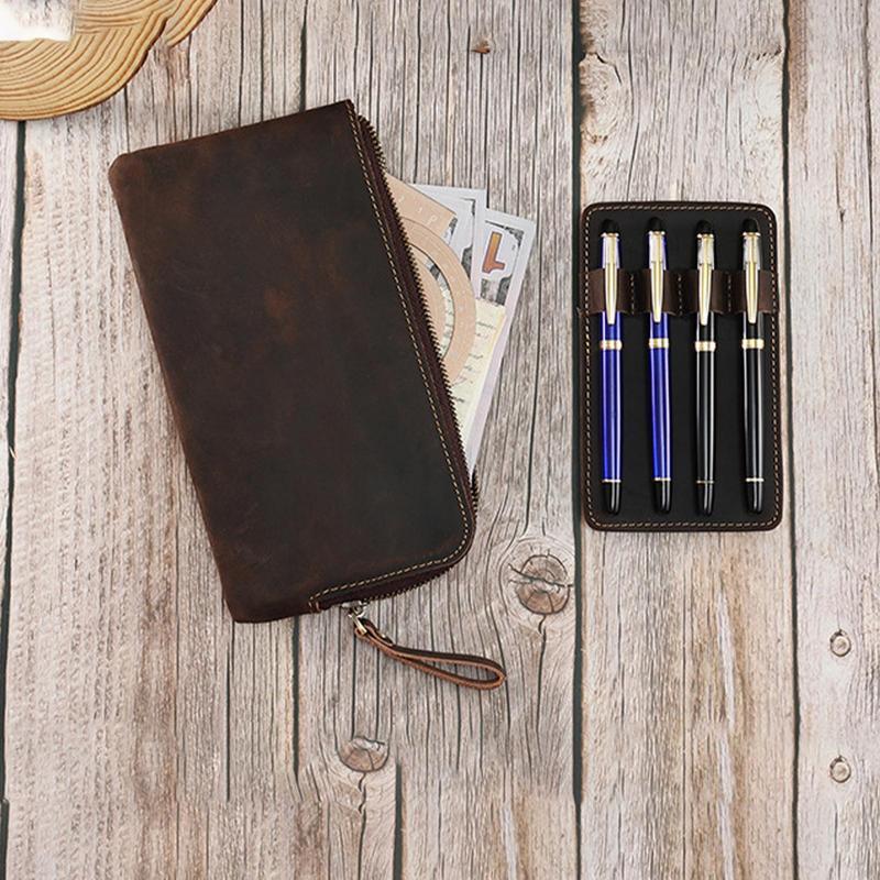 Leather Pencil Case Leather Pen Cases For Adults Handmade Leather Zipper Ballpoint Pen Case Pen Bag 