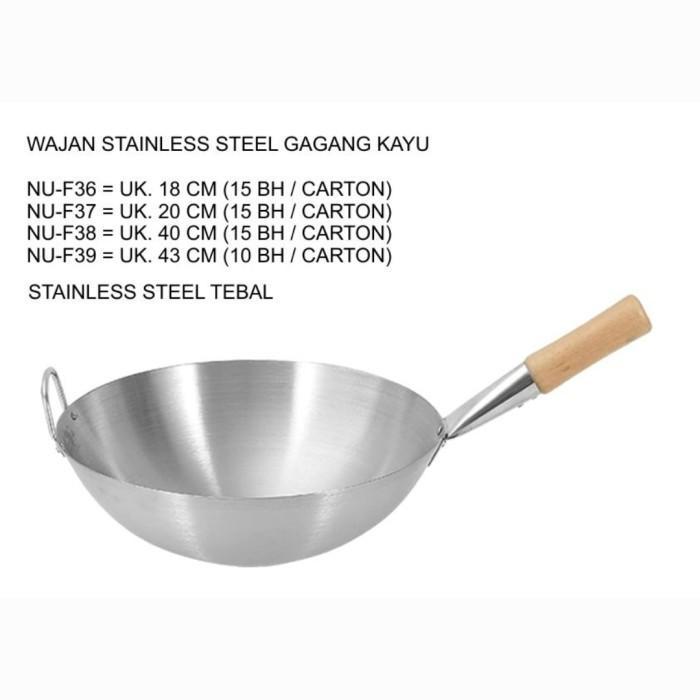 Wajan Stainless Kecil Gagang Kayu Awet Kuat Murah Tebal Anti Lengket Karat Non Magnet Diameter 30CM 