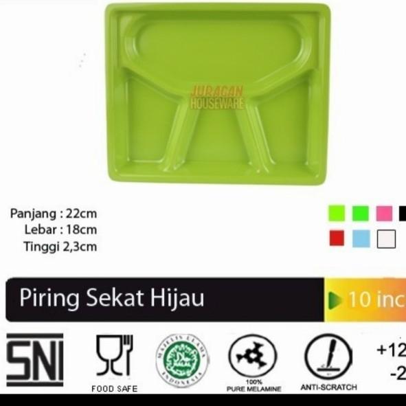 Piring Kecil Ceper Segi Kotak Sekat 4 Melamin Warna Putih Hijau Awet Kuat Murah Tebal Tahan Panas Pr