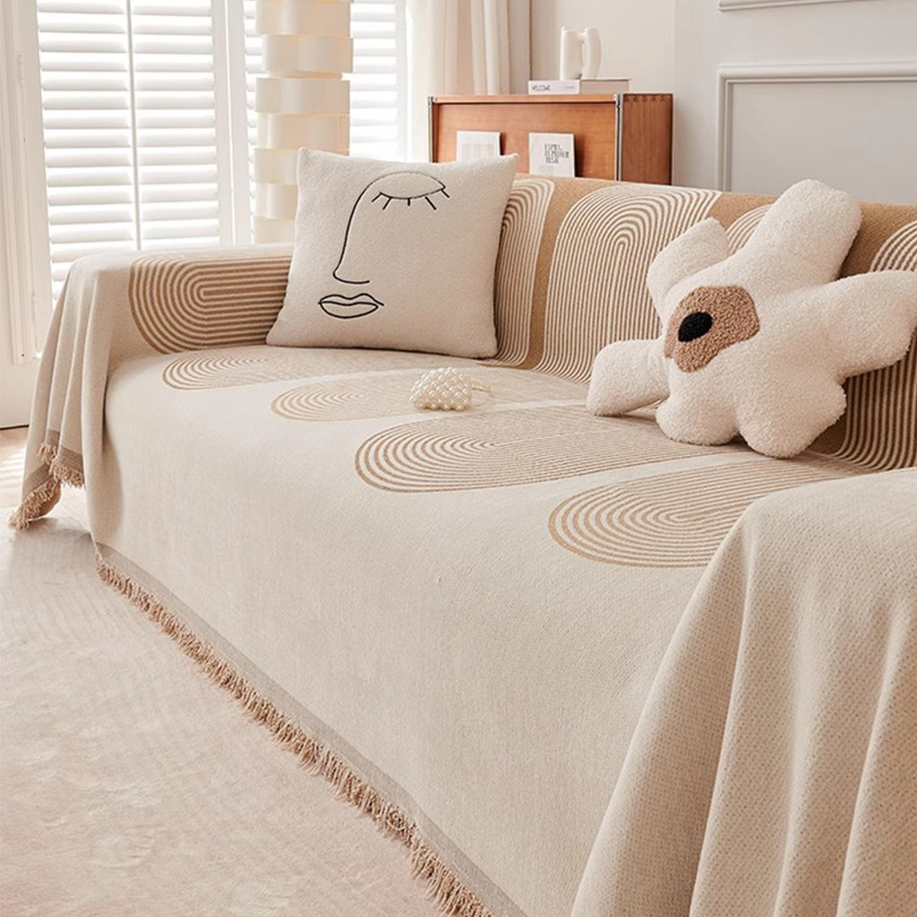 Sarung Sofa Chenille Anti Slip Anti Cakar Kucing Polos Stripes Custom Sofa Cover 3 Seater 180x130cm 