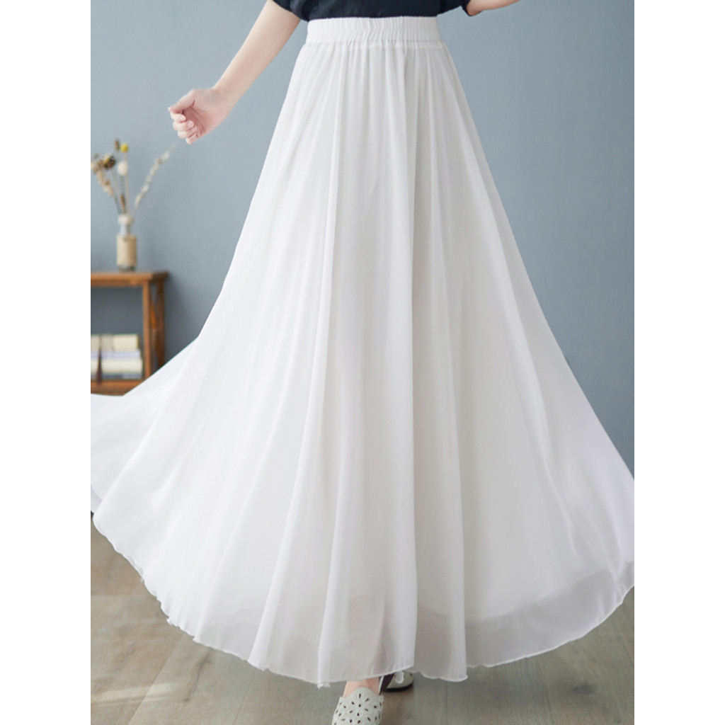 Women's chiffon skirt Stretch high-waisted slimming skirt A-line long skirt dance dress