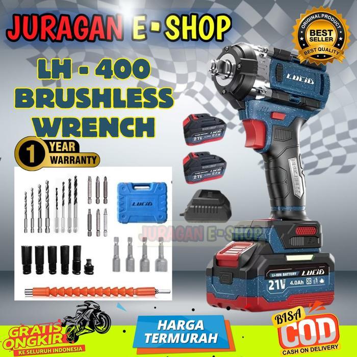 LUCID LH400 Brushless Wrench 450N.M Impact Baterai Cordless Mesin Bor Tanpa Kabel Praktis Bagus