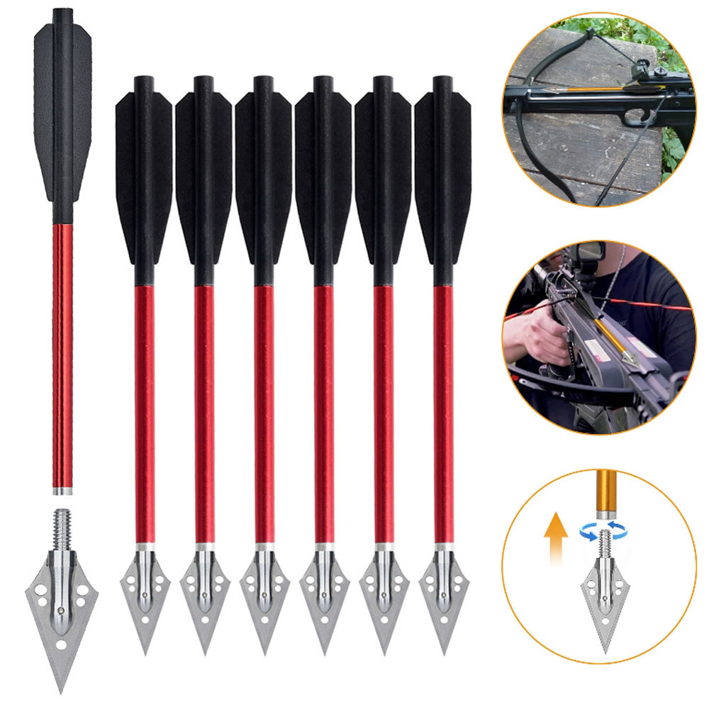6/12/24pc 6.7" Aluminum Crossbow Bolts Arrows Steel 2-Blade Hunting Broadheads for Mini Crossbow
