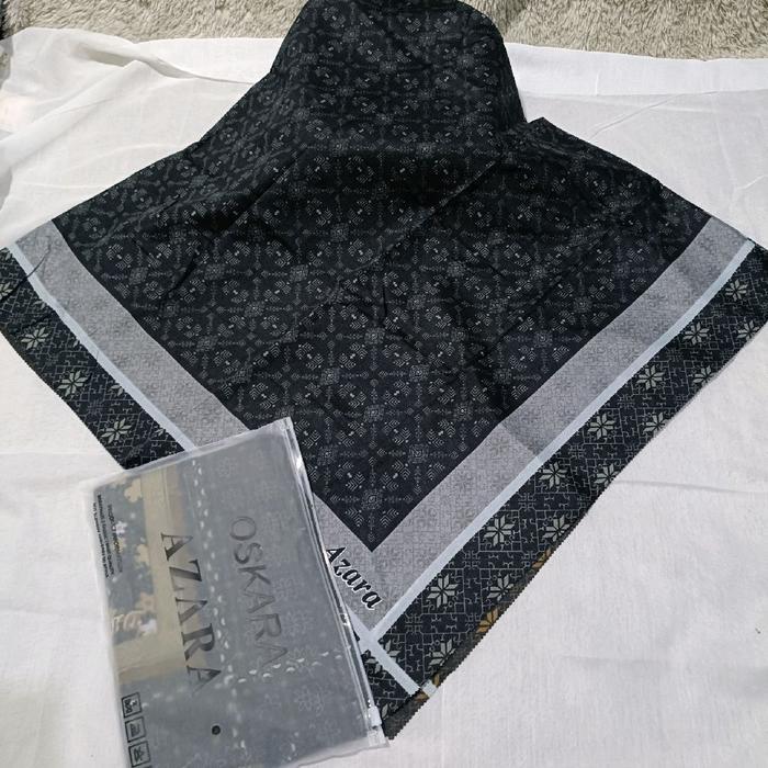 3P9U9- Ecer Hijab Azara Voal Motif Khusus Hitam Pekingang Pouch Voal Segi Empat Muslim Seragam