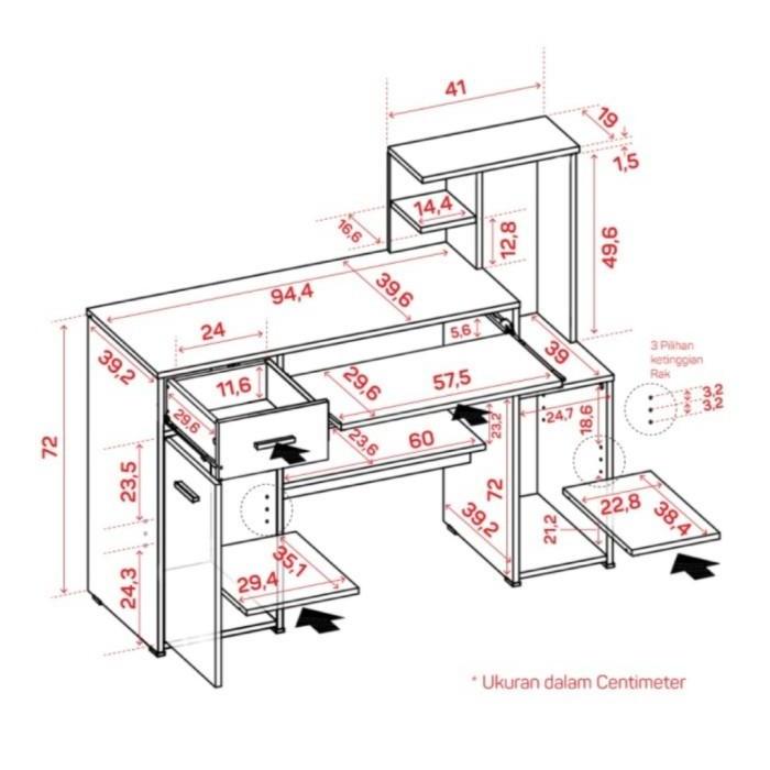 Meja Belajar Tulis Kerja Komputer Rak Buku Printer Luar Bandung