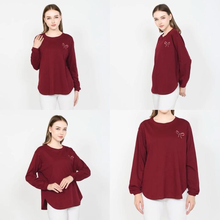 KAOS OVAL WANITA TANGAN PANJANG ELCA BORDIR PITA Polos