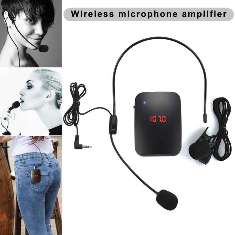 Fm Wireless Microphone Transmitter With Headset Mic & Lapel Mic For Teacher Tour Guide Headworn Fm