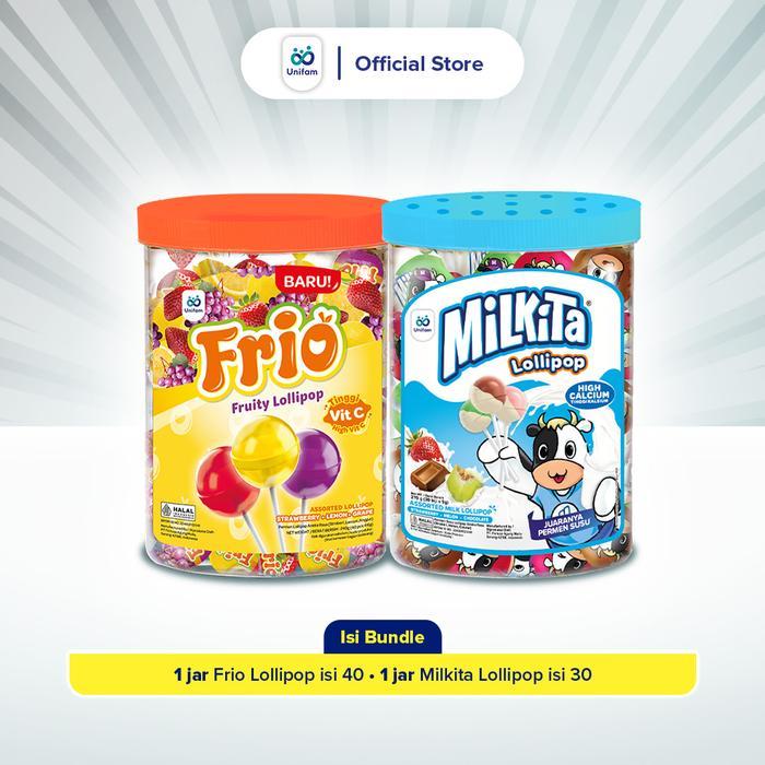 Paket Lolipop Toples Milkita Permen Susu Dan Frio Permen Rasa Buah (2 Jar)