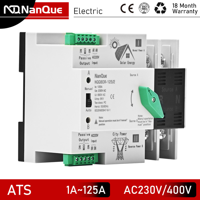 ATS Switch Dual Power Automatic Transfer 2P 125A 63A 100A AC DC Solar