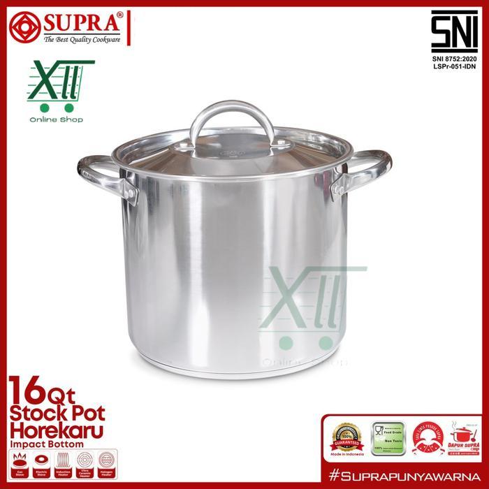 SUPRA HOREKARU STOCK POT FULL STAINLESS LID 16 QT Panci Masak Stock Pot Professional Double Bottom