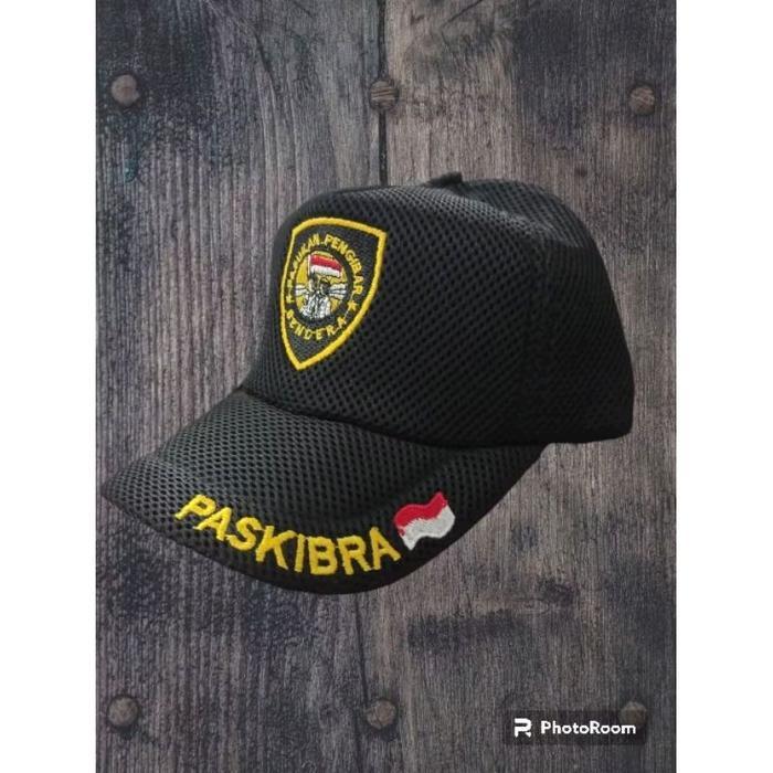 Topi paskibra jaring tebal hitam merah