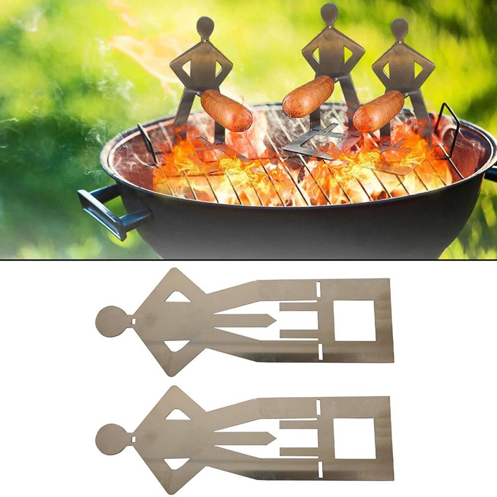Stainless Steel Bbq Sausage Holder A Fun Barbecue Gift Reusable Hot Dog Grill Standing Man Sausage