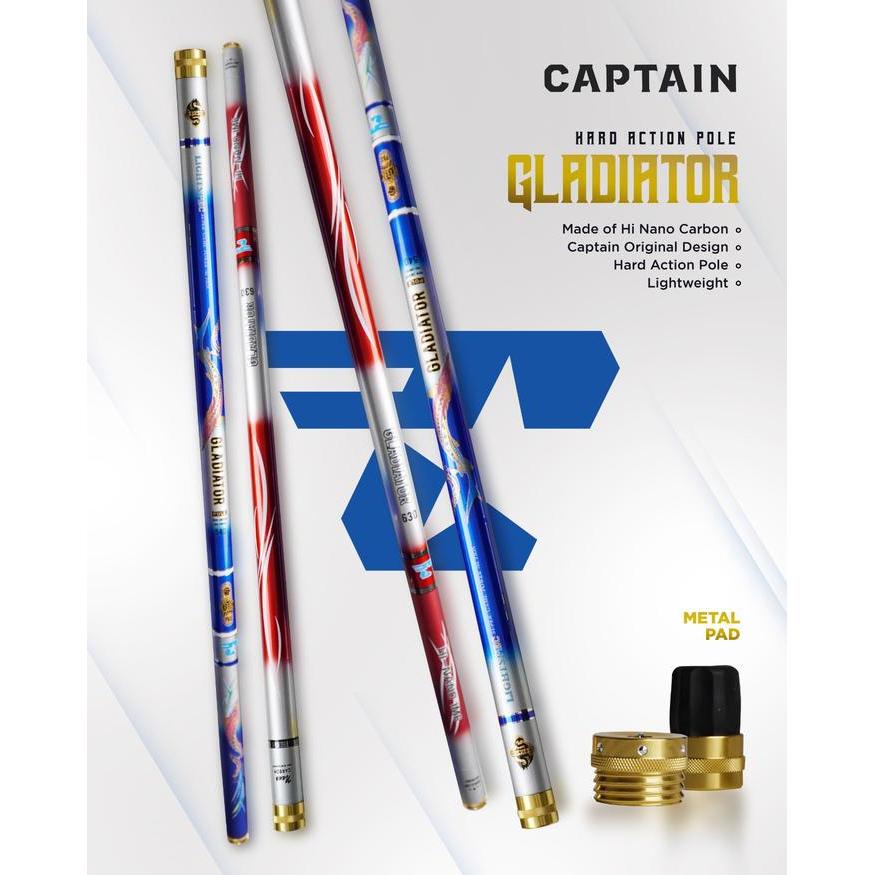Tegek Carbon Captain GLADIATOR, 2 Warna, 3,6m 4,5m 5,4m Section 60cm, 6,3m Section 65cm + PAPER CORE