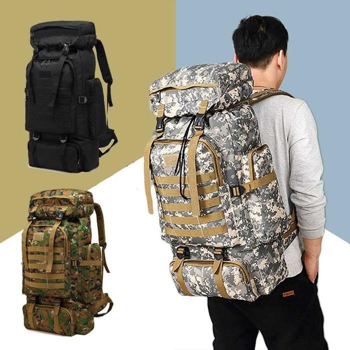 Tas Ransel Gunung Hiking Motif Militer Camping Oxford Waterproof 80L