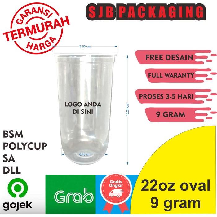 sablon print gelas plastik cup ukuran 22oz oval berat 9 gram