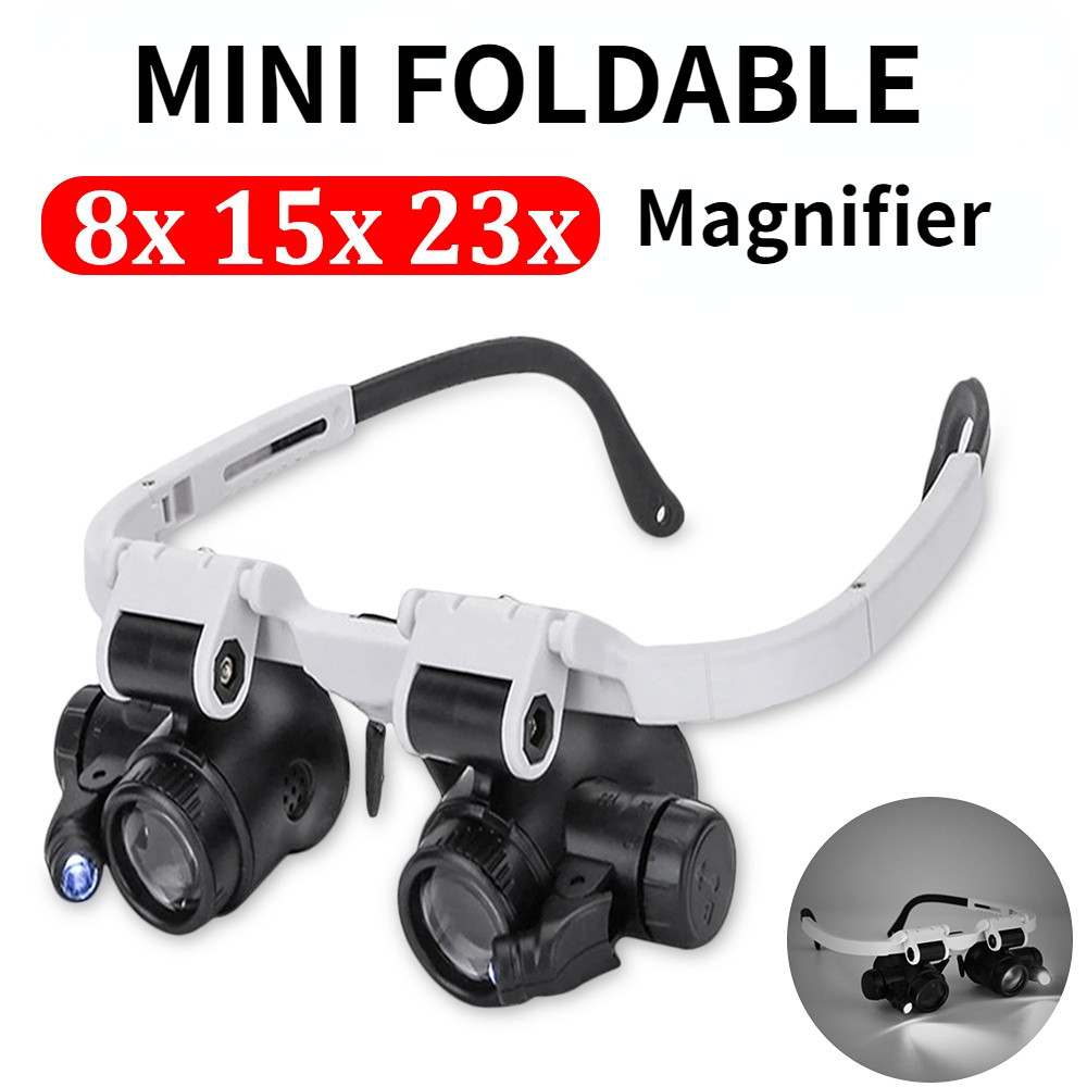 2xLED 8X 15X 23X Watch Jeweler Repair Magnifier Telescopic Magnifier Glasses with 2 LED Light for