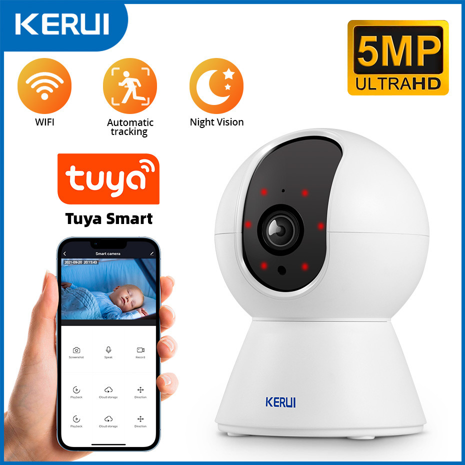 Kerui 5Mp Tuya Smart Mini Wifi Ip Camera Indoor Wireless Security Home Cctv Surveillance Camera 3Mp