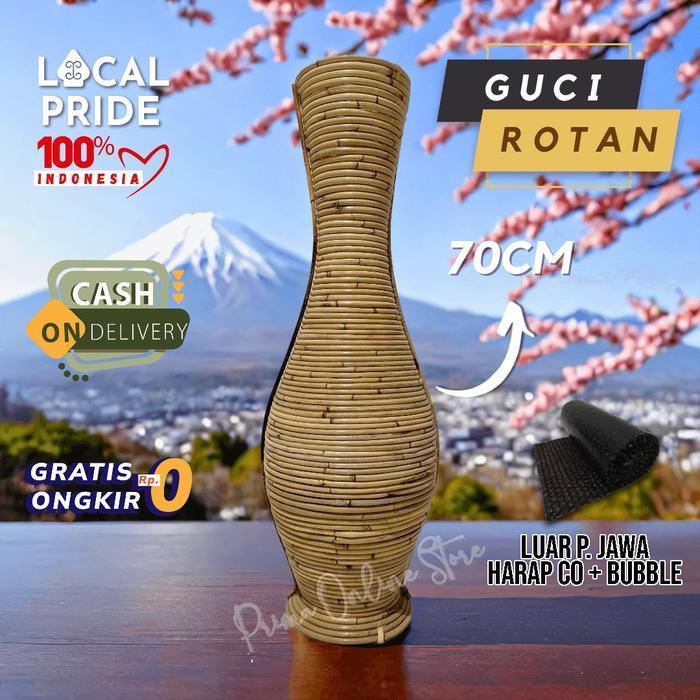 Vas Bunga Rotan Guci 70cm untuk Hiasan Ruang Tamu Modern Alami Natural - Keramik