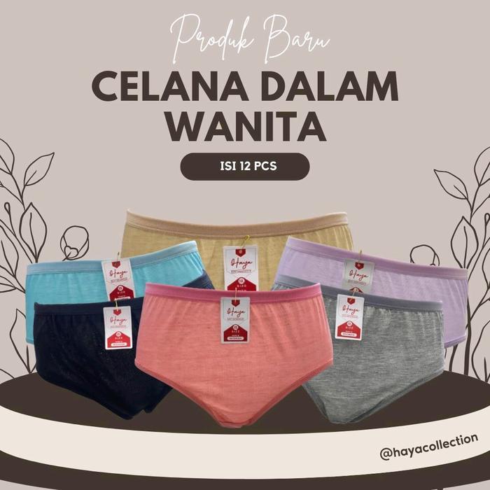 havr- 12 Pcs Cd Celana Dalam Wanita Remaja Dewasa Haya / Cd Wanita Katun Lembut Polos