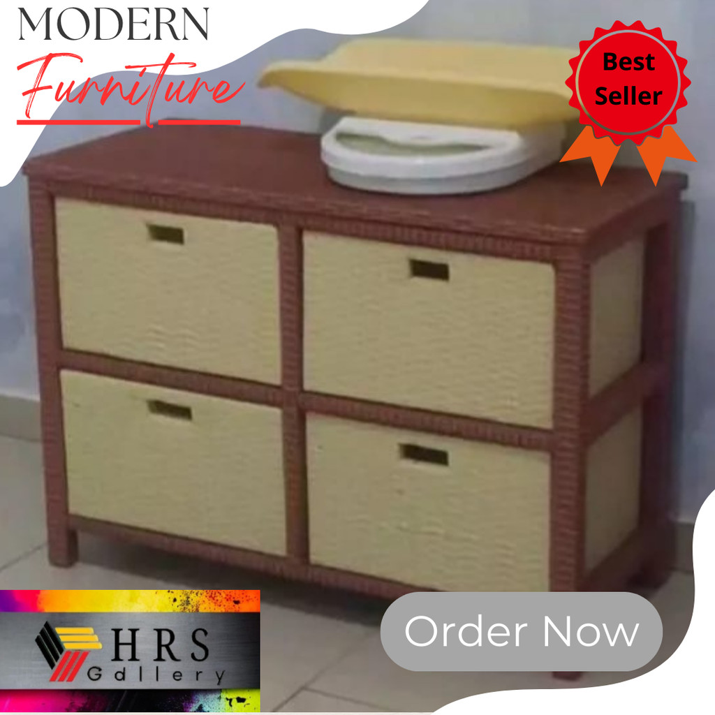 (Ready stok) Meja tv lemari laci rotan sintetis minimalis modern 4 laci susun