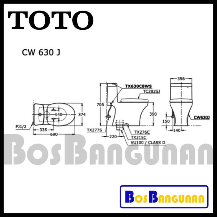 Kloset duduk TOTO CW 630 J / Closet TOTO CW630J Dual Flush 4.5 / 3 L / TOTO CW630J 4.5/3 L Dual