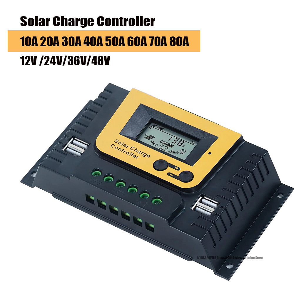 BELI SEKARANG 10A 20A 30A 60A 80A Solar Charge Controller 12V 24V 48V Solar Panel PV Controller for 