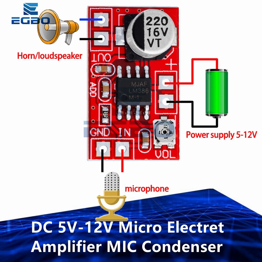 1Pcs~10Pcs Egbo Dc 5V-12V Micro Electret Amplifier Mic Condenser Mini Microphone Amplifier Board