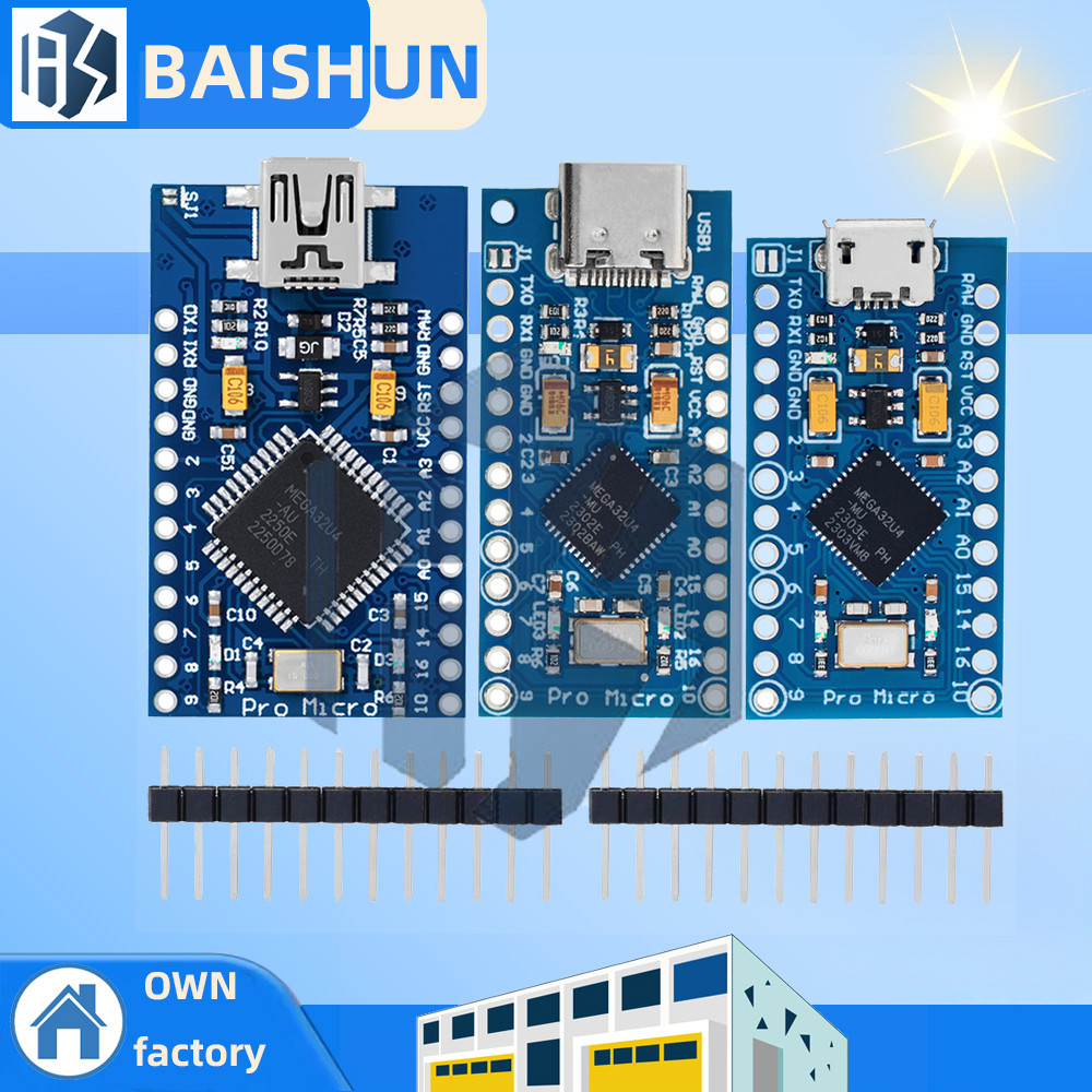 Pro Micro Atmega32U4 5V 16Mhz Replace Atmega328 For Arduino Type-C With 2 Row Pin Header For
