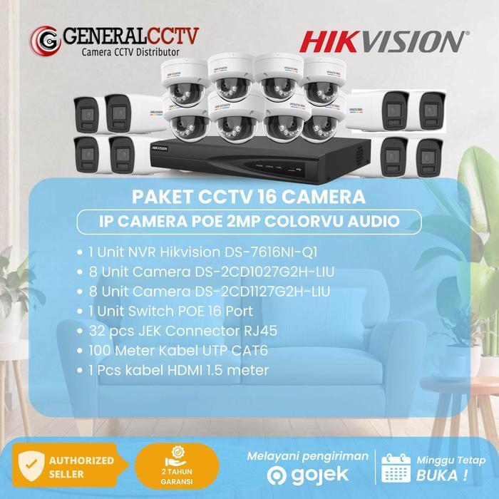 Paket 16 IP Camera Hikvision 2MP ColorVU Audio IP Camera POE Cctv Kamera