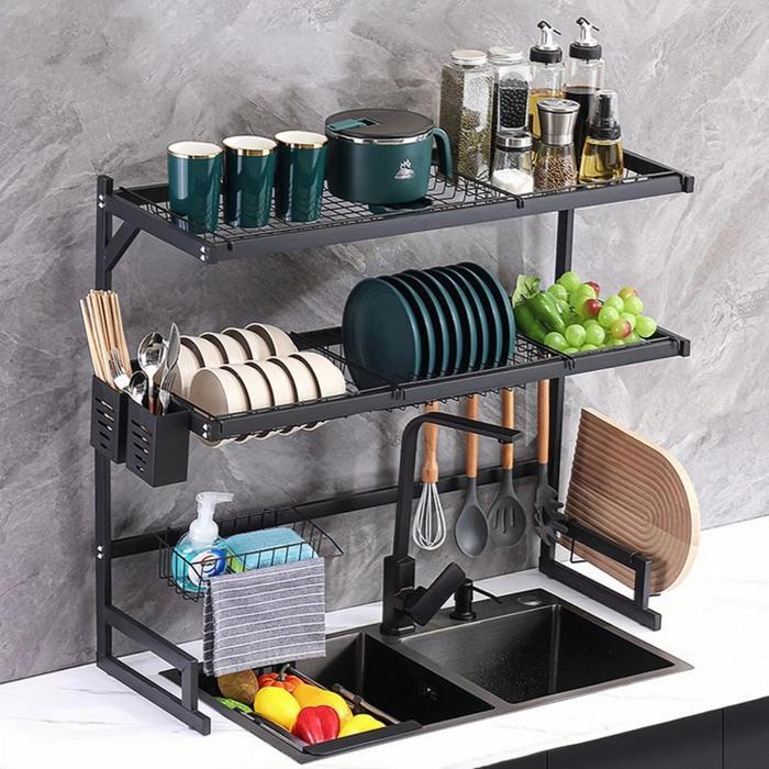 Rak Piring Sink Rack Stainless Steel Kitchen Storage Rack Dish Dryer Kitchen Dish washing Anti Karat
