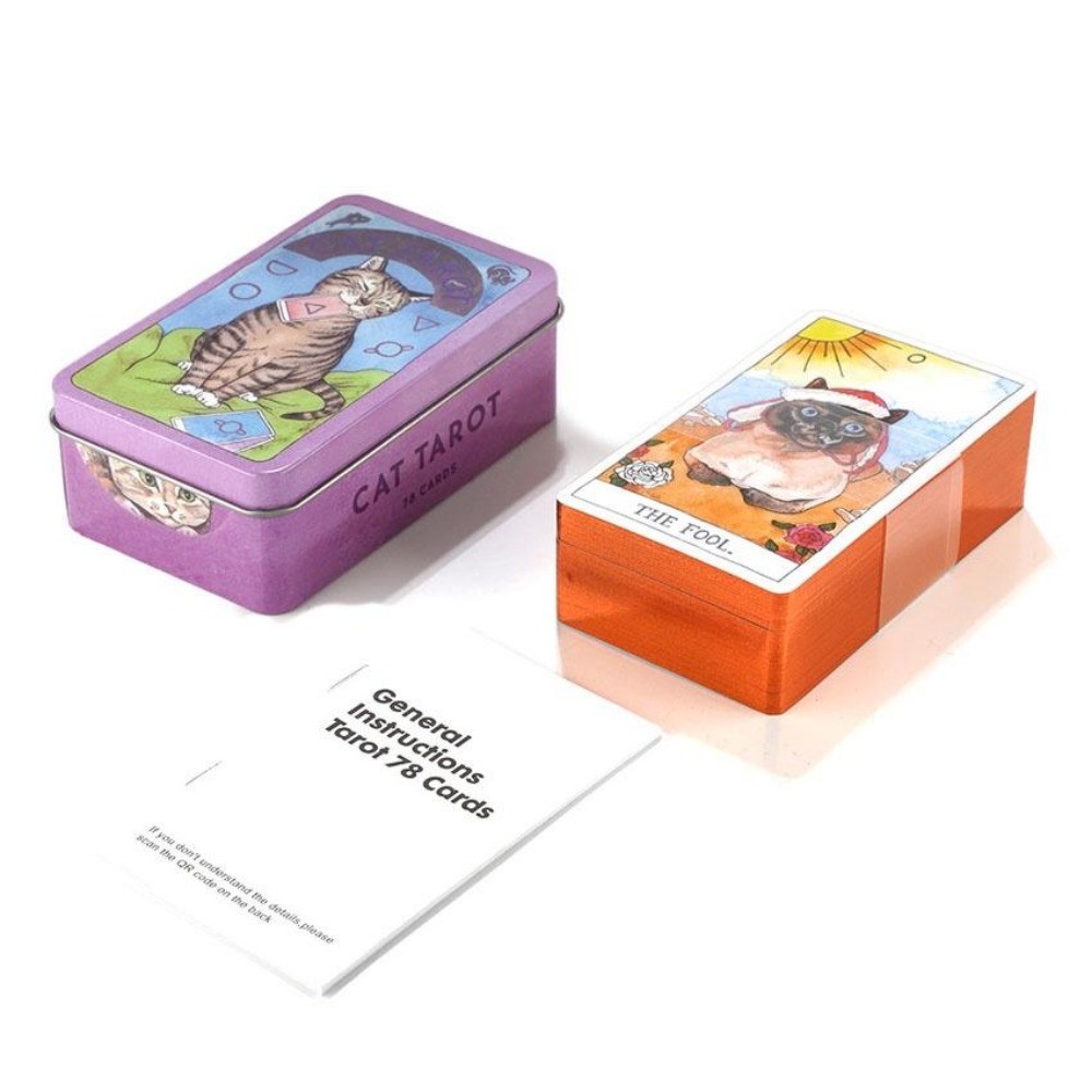 Cat Tarot Iron Box Card Game 10.3x6 cm