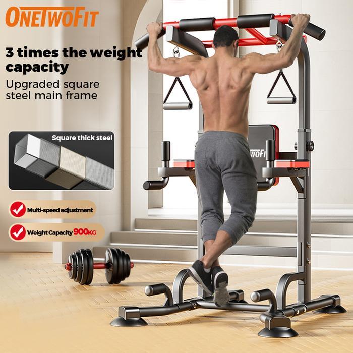 OneTwoFit Chip Up Power Tower Pull Up Bar Multi-Function Adjustable Chin Up Bar Power Tower Pull Up