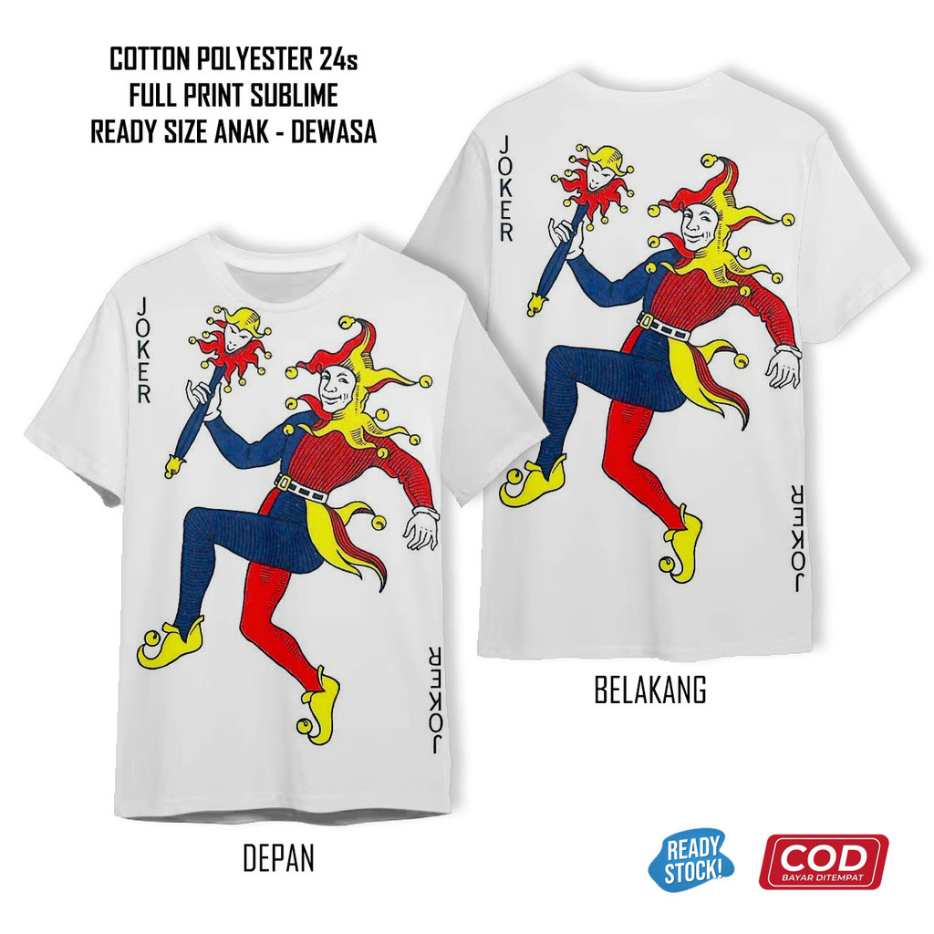 Kaos Kartu Remi Joker King Queen Jack Full Printing Keren | Baju Kartu Anak dan Dewasa Unisex - Jack