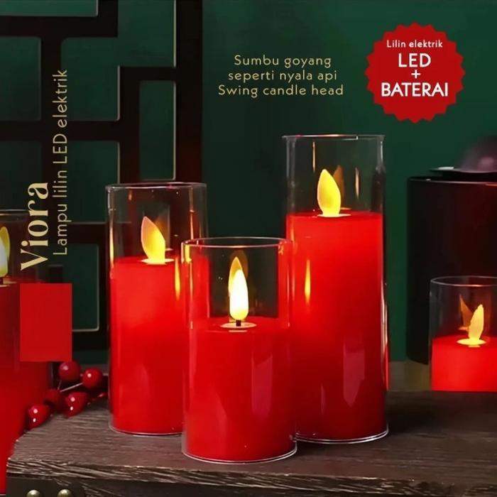 Lampu Lilin LED Sumbu Goyang Lampu Lilin Elektrik Lilin Sembahyang Imlek Lampu Lilin Merah Polos