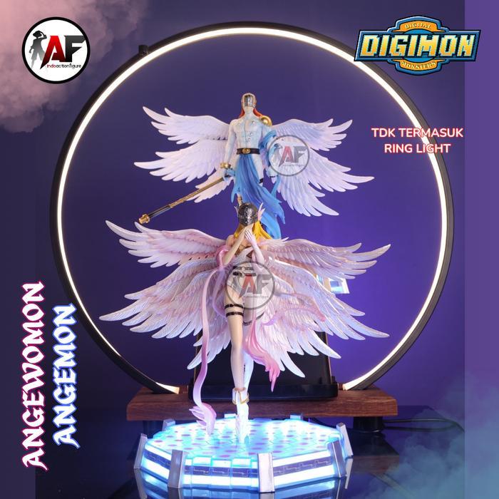 Statue Action Figure Digimon Angemon & Angewomon Moon Studio Design Recast With Led