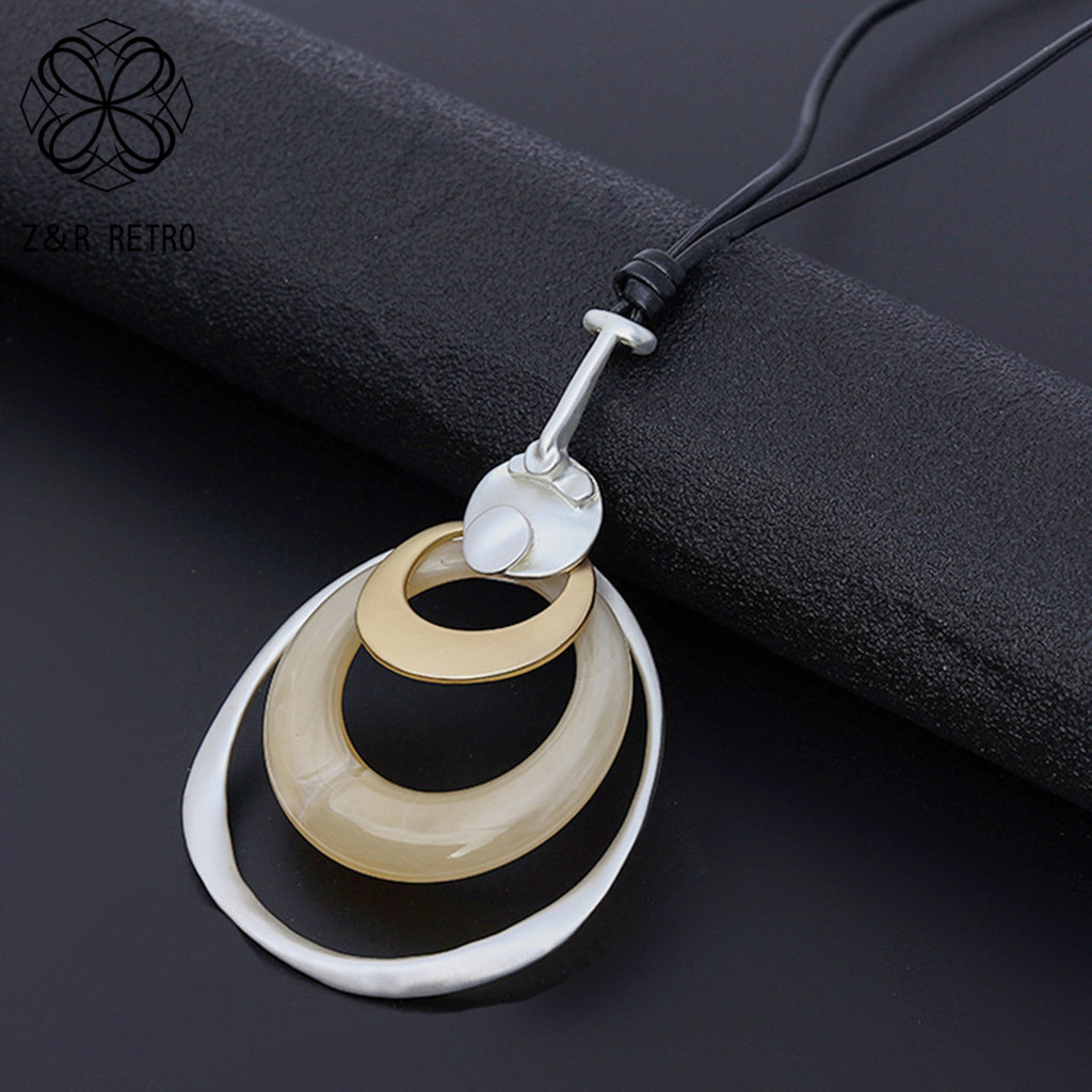 Long Necklace for Women Trending Products with Pattern Resin Suspension Pendants Around the Neck