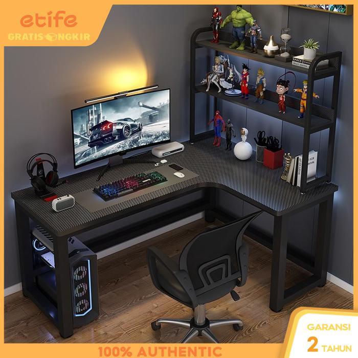 Etife Meja Komputer/ Meja Komputer Shaped L Serat Karbon / Meja Komputer Minimalis / Meja Gaming /