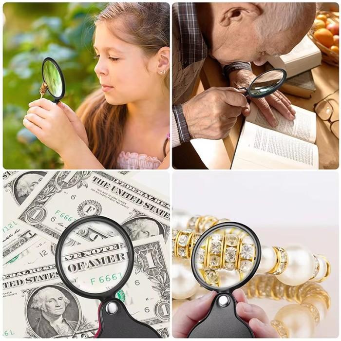 (Import) Portable Handheld Magnifier 8X Leather Magnifier Loupe Pocket Magnifying Glass Reading