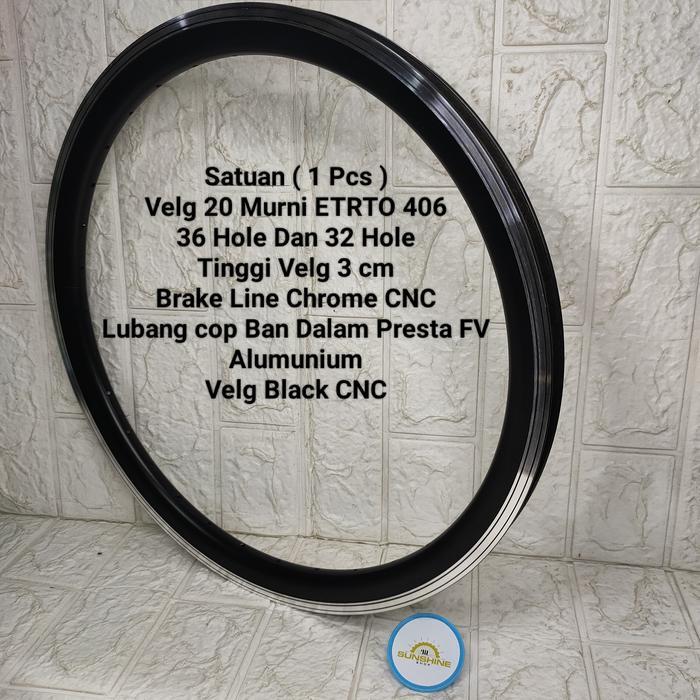 VELG RIMS 20 MURNI 406 GTS-TEC 36H 32H DOUBLE WALL 3CM BLACK CNC SEPEDA LIPAT SELI BMX MINIVELO