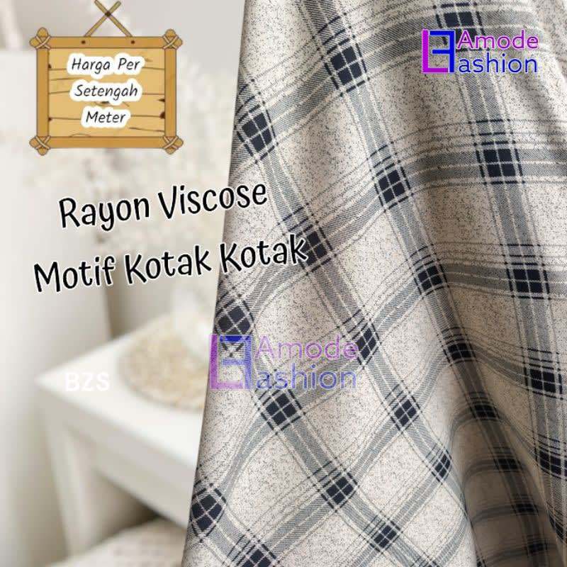 Kain Rayon Viscose Motif kotak Kotak