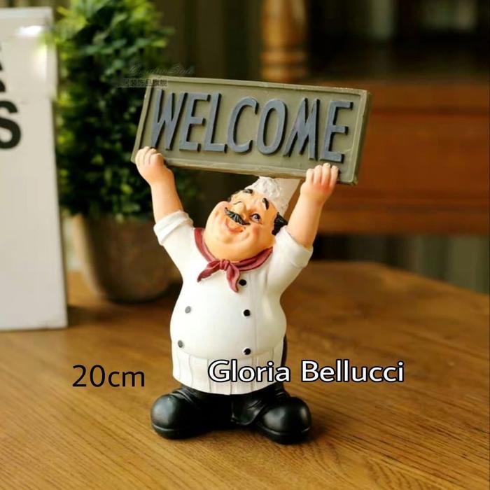 patung pajangan koki welcome chef selamat datang restoran cafe