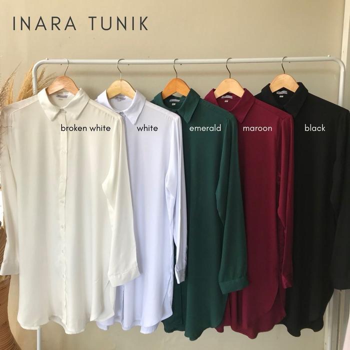 JaMinkwalitasnya- Inara Tunic Kemeja Tunic Bahan Rayon Twill Size Lengkap Putih Putih Polos Polos