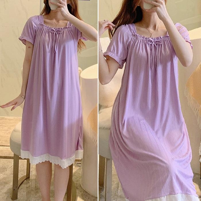 Santaibju- Uninice Ins Manis Dan Imut Pendek -Leeved Rok Tidur/Jumbo Loose Pakaian Rumah/Rok Samping